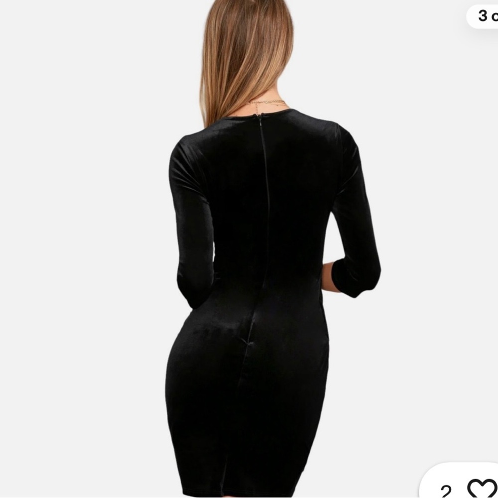 Lulu's Black Velvet Bodycon Long Sleeve Dress - Picture 3 of 7